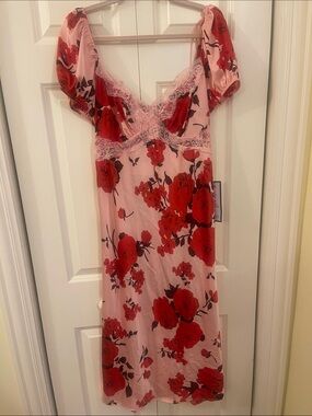 NWT B Darlin Pink Slip Dress with Red Floral Print
